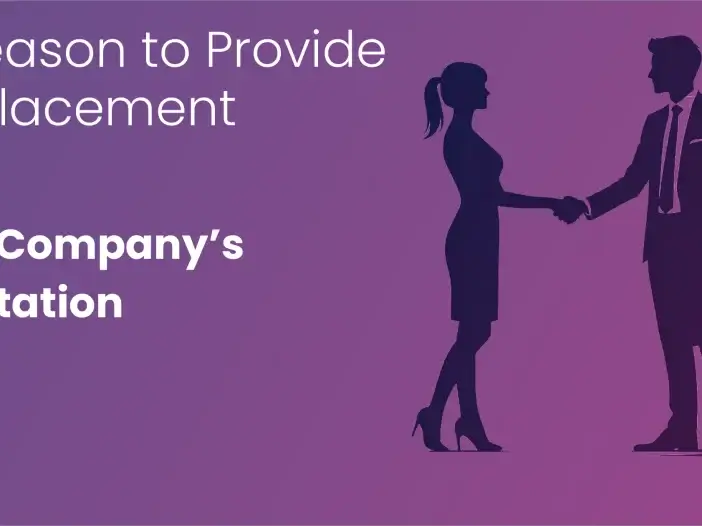 #1 Reason to Provide Outplacement is your company's reputation. Image shows a man shaking hand with a woman.